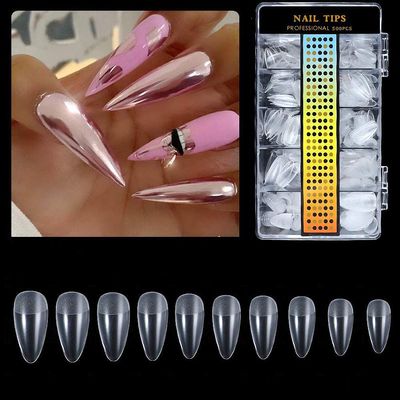 500pcs Acrylic Nail Tips Clear Fake Nails Natural False Nail Tips Clear Half Cover Artificial Acrylic False Nails DIY Salons Nail Art 10 Sizes