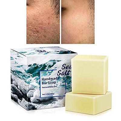 ONIYEA 2 PK Sea Salt Soap 3.5 Oz Each, Exfoliating Acne Deeply Clean Problem Skin, Natural Goat's Milk, All Skin Types, Face Wash Body Wash Skincare, Women Men Gift