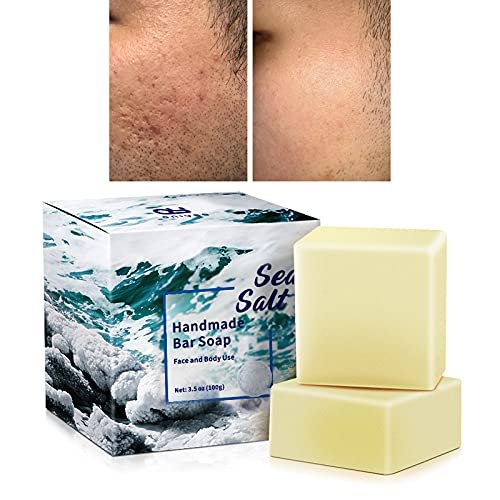 ONIYEA 2 PK Sea Salt Soap 3.5 Oz Each, Exfoliating Acne Deeply Clean Problem Skin, Natural Goat's Milk, All Skin Types, Face Wash Body Wash Skincare, Women Men Gift