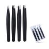 4Pcs/Set Eyebrow Tweezers for Hair Plucking For Men & Women - Stainless Steel (Black) view 1