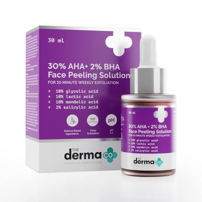 The Derma Co 30% AHA + 2% BHA Pee-ling Solution | Multi-Purpose Formula for Clogged Pores, Acne Marks & Aging Skin | 10 Min Deep Exfoliation | 1.01 Fl Oz/30ml