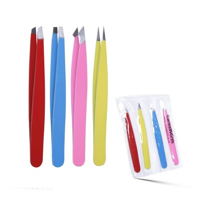 4Pcs/Set Eyebrow Tweezers for Hair Plucking For Men & Women - Stainless Steel (Multi-Colored)