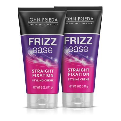 John Frieda Frizz Ease Straight Fixation Styling Crme, Straightens Frizzy Hair with Milk Protein & Almond Oil, Sleek, Shiny, Frizz-Free, ThermaGuard Heat Protection Against Damage, 5 Oz, Pack of 3