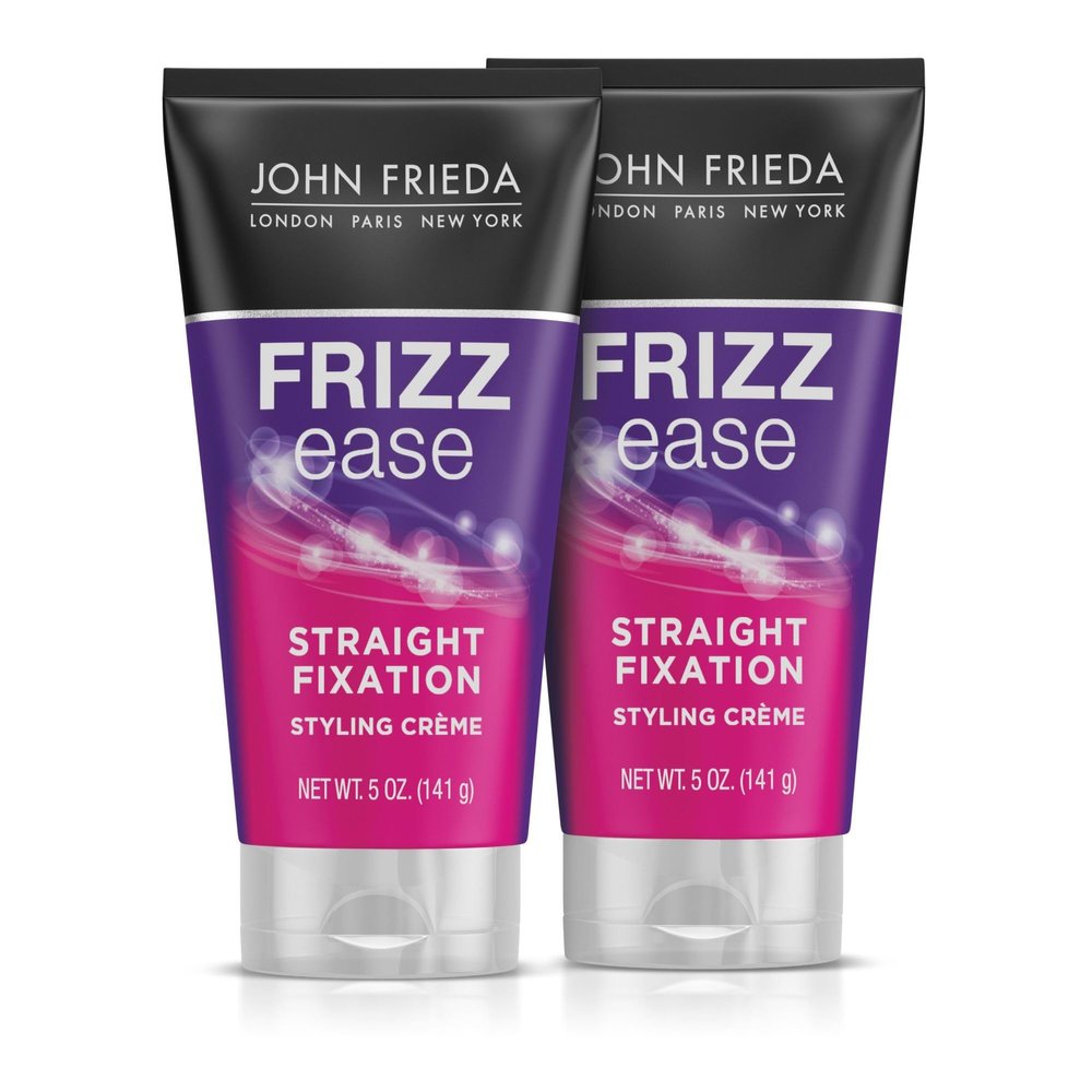 John Frieda Frizz Ease Straight Fixation Styling Crme, Straightens Frizzy Hair with Milk Protein & Almond Oil, Sleek, Shiny, Frizz-Free, ThermaGuard Heat Protection Against Damage, 5 Oz, Pack of 3