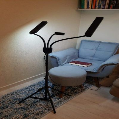 Dual Arm Portable LED Light Floor Lamp with Tripod, USB Port, Remote Controlled, Phone Holder, HD Adjustable 3200K-5600K Color Temperature, for Eyelash Extension, Tattoo, Makeup,Photography