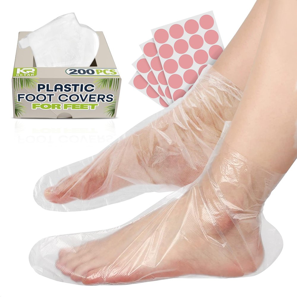 200 Pcs Foot Gloves for Moisturizing Leak-Proof Plastic Foot Covers for Feet, Ribbed Anti-Slip Design with 200 Stickers for Secure Fit Paraffin Wax Bags | Self Care & Holiday Gifting for Spa