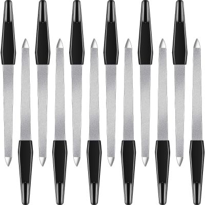 12 Pcs Metal Nail File 6.7 Inch Stainless Steel Nail File Double Sides with Anti Slip Handle Fingernails Toenails Manicure Tool for Woman and Men(Black)