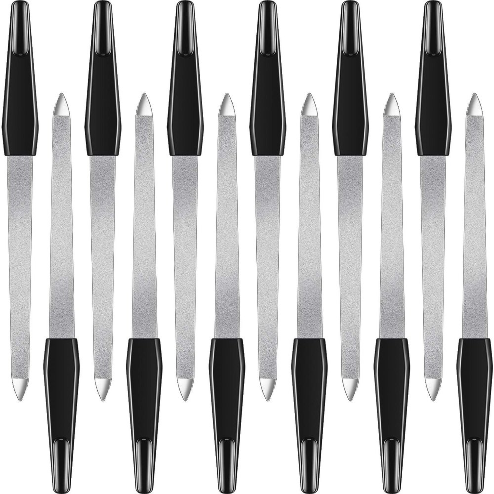 12 Pcs Metal Nail File 6.7 Inch Stainless Steel Nail File Double Sides with Anti Slip Handle Fingernails Toenails Manicure Tool for Woman and Men(Black)
