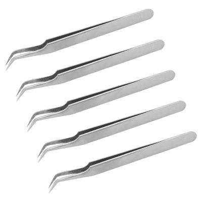Auniwaig 5pcs High Precision Tweezers, Stainless Steel Pointed Tip Tweezers, ST-15 Micro-Magnetic Tweezer in OPP Bag for Craft, Electronics, Soldering and Experimental Work, Jewelry-Making