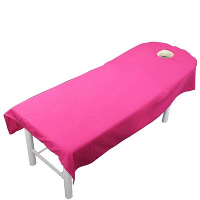 1 pcs Beauty Massage Bed Sheets with Hole, SPA Massage Treatment Bed Table Cover Flat Sheets (Rose red, 120x190cm)