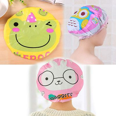 3 Pcs Women Shower Cap Waterproof Elastic Bath Hat Cleaning Hat Cute Kid Adult (Rabbit+Frog+Owl)