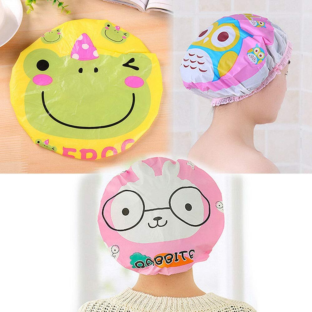 3 Pcs Women Shower Cap Waterproof Elastic Bath Hat Cleaning Hat Cute Kid Adult (Rabbit+Frog+Owl)
