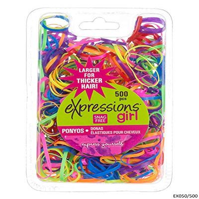 Expressions 2334260 Bright Large Elastic Bands for Thicker Hair, Assorted - 500 Count - Case of 48