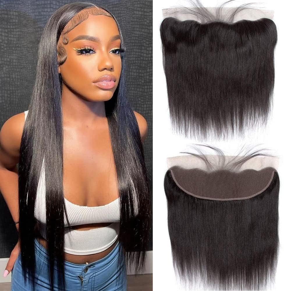 13x4 Lace Frontal Closure Ear to Ear Frontal HD Lace 18 Inch Brazilian Straight Frontal Virgin Human Hair Frontals Lace Closures Natural Black 150% Density