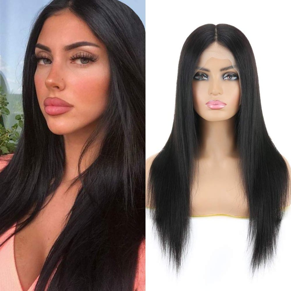 13x1x6 T-Part Lace Front Wigs Human Hair Peruvian Virgin Straight Human Hair Wigs For Black Women 150% Density Pre Plucked Hairline Natural Color 14 Inch