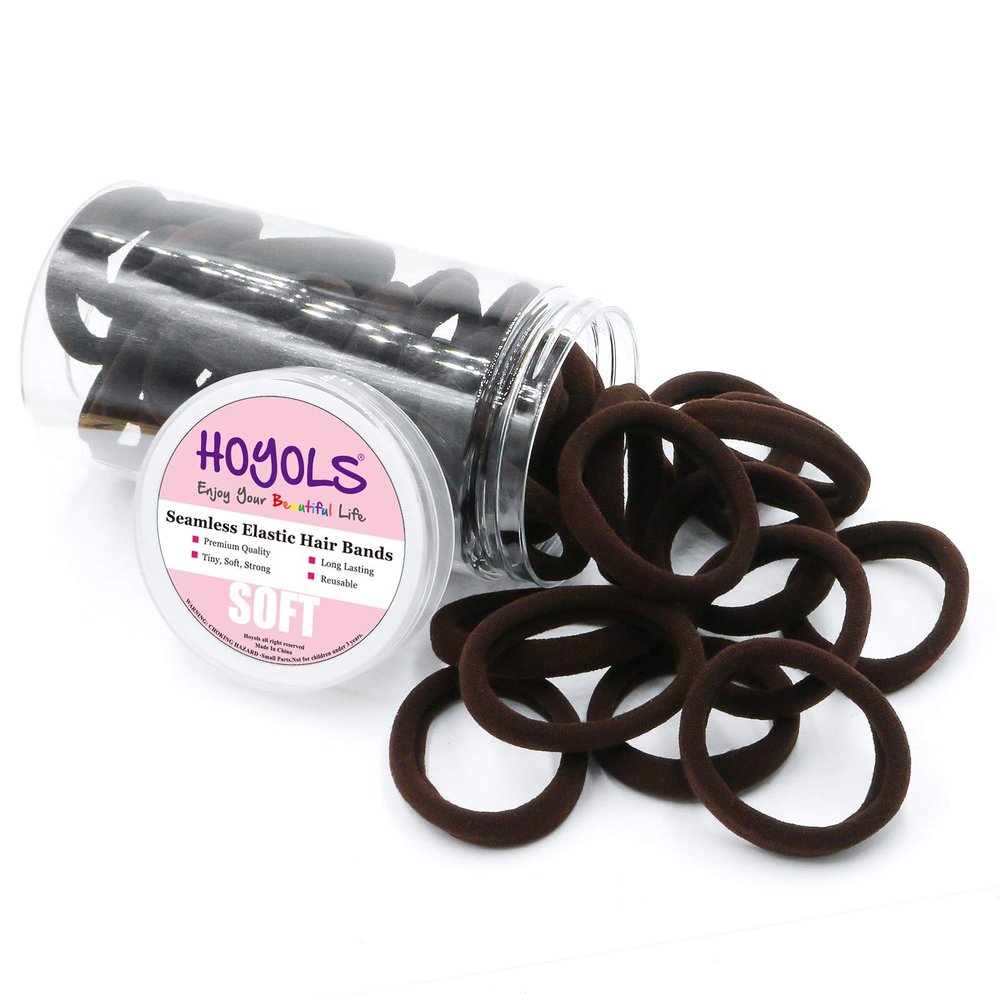 HOYOLS Soft Seamless Hair Ties, Dark Brown Stretch Elastic Ponytail Holders Bands for Women Thick Hair No Slip and Pull No Damage Scrunchies Headbands 100 Pcs (Espresso)