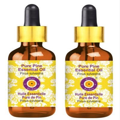 Deve Herbes Pure Pine Essential Oil (Pinus sylvestris) with Glass Dropper Steam Distilled (Pack of Two) 100ml X 2 (6.76 oz)