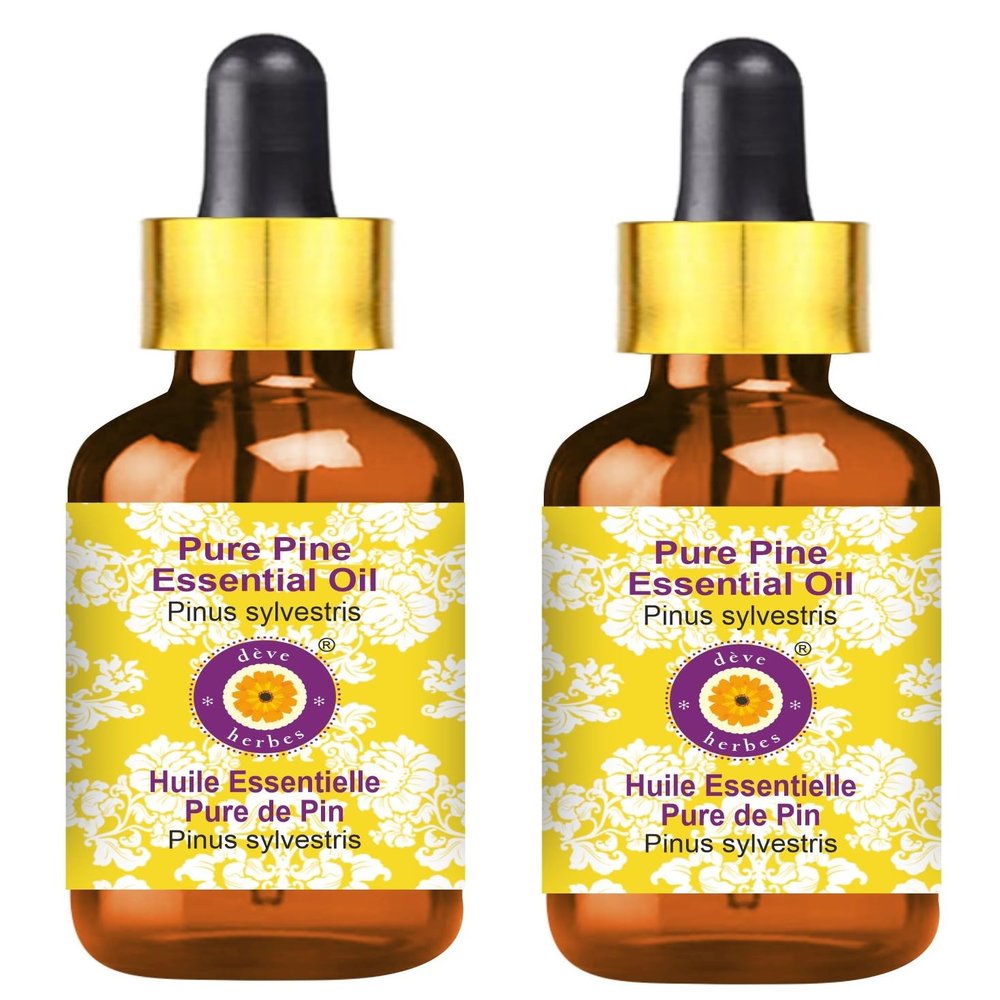 Deve Herbes Pure Pine Essential Oil (Pinus sylvestris) with Glass Dropper Steam Distilled (Pack of Two) 100ml X 2 (6.76 oz)