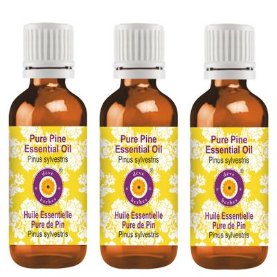 Deve Herbes Pure Pine Essential Oil (Pinus sylvestris) Steam Distilled (Pack of Three) 100ml X 3 (10 oz)