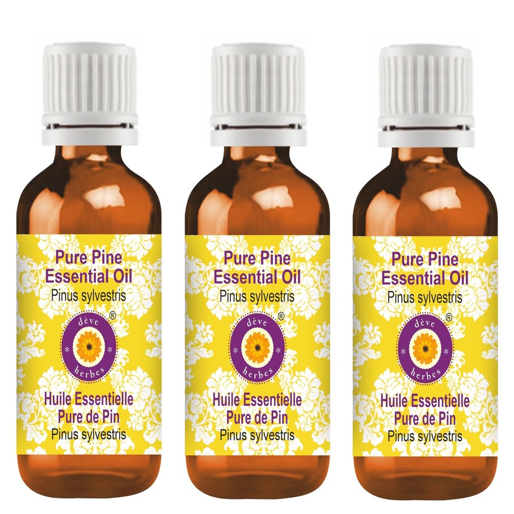 Deve Herbes Pure Pine Essential Oil (Pinus sylvestris) Steam Distilled (Pack of Three) 100ml X 3 (10 oz)