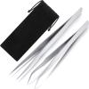 2 Pieces Straight and Curved Tip Tweezers Eyelash Extension Tweezers, Stainless Steel False Lash Application Tools (Silver) view 1