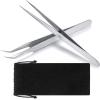 2 Pieces Straight and Curved Tip Tweezers Eyelash Extension Tweezers, Stainless Steel False Lash Application Tools (Silver) view 2
