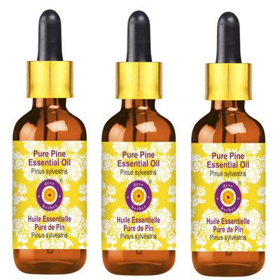 Deve Herbes Pure Pine Essential Oil (Pinus sylvestris) with Glass Dropper Steam Distilled (Pack of Three) 100ml X 3 (10 oz)