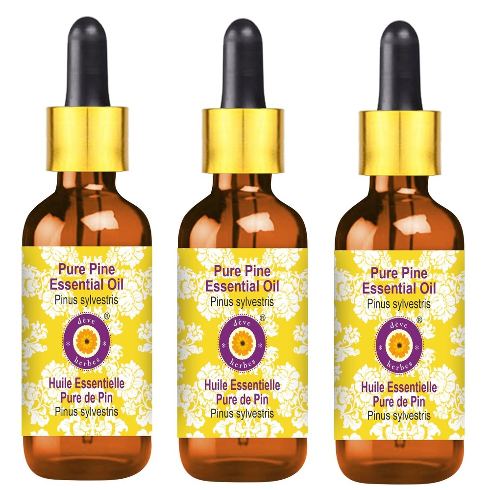 Deve Herbes Pure Pine Essential Oil (Pinus sylvestris) with Glass Dropper Steam Distilled (Pack of Three) 100ml X 3 (10 oz)