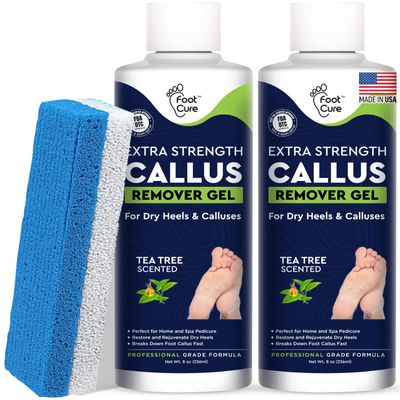 Callus Remover for Feet with Extra Strength Gel & Foot Pumice Stone Set - Easy Way to Remove Hard Calluses & Dead Skin Build-Up - Professional At-Home Foot Care for Men & Women - Made in the USA