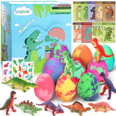 Bath Bombs for Kids with Surprise Toys Inside - 9 Pack Dinosaur Bath Bombs Gift Set, Dinosaur Toys for Kids 3 4 5 6 7 8 9 Years, Valentines Day Gifts for Kids, Easter Gifts Bubble Bath Fizzes