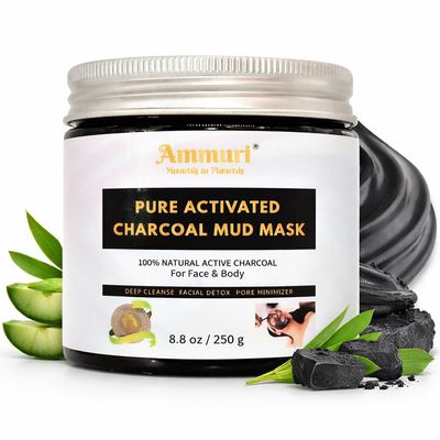 Ammuri Pure Activated Charcoal Face & Body Mud Mask for Men & Women 250g  Extra Large Tub for Clogged Pores, Impurities, Detox, Deep Cleanse & Excess Oil, 100% Natural & Organic