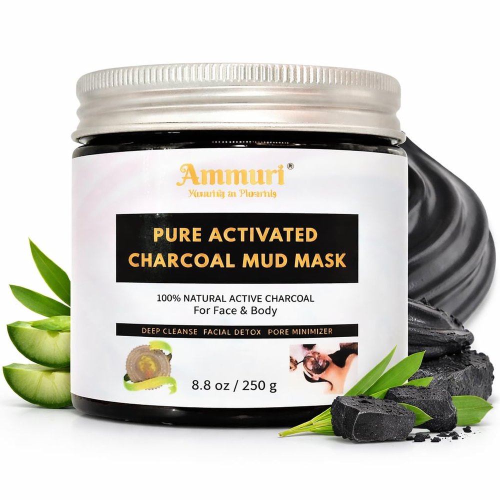 Ammuri Pure Activated Charcoal Face & Body Mud Mask for Men & Women 250g  Extra Large Tub for Clogged Pores, Impurities, Detox, Deep Cleanse & Excess Oil, 100% Natural & Organic