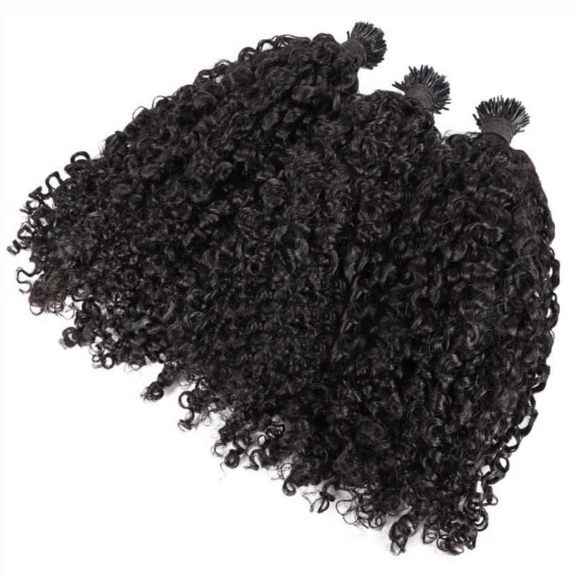 RJ Hair Sassy Curly I Tip Hair Extensions 100 Strand Brazilian Microlinks Human Hair Keratin Fusion Stick I Tip Hair For Women (26inch 100strand, Color 1#)