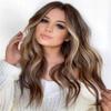 Andongnywell Wig Long Curly Wavy Brown Wigs Middle Part Glamorous Women Wigs Synthetic Full Wig with Wig Cap (Brown,One Size) view 2