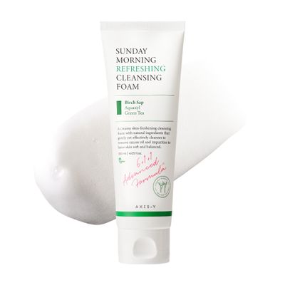 AXIS-Y Sunday Morning Refreshing Cleansing Foam with Birch Sap - Hydrating & Soothing Gentle Facial Cleanser - Vegan Korean Skin Care Face Wash for All Skin Types - 4.06 fl. oz.
