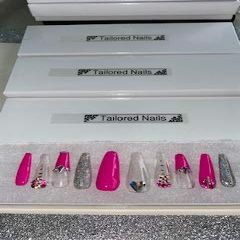 Pink & Silver Press On Nails Size Medium