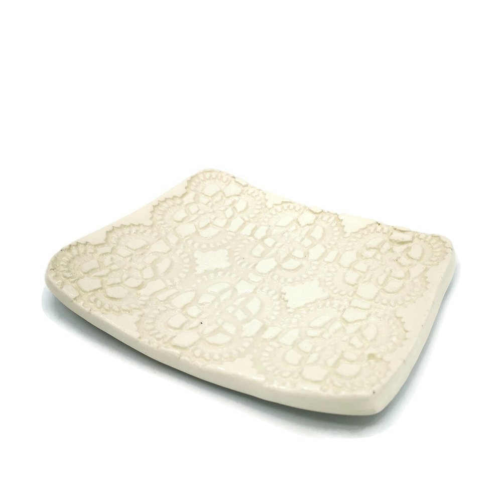White Ceramic Soap Dishes for Bathroom, Handmade Pottery