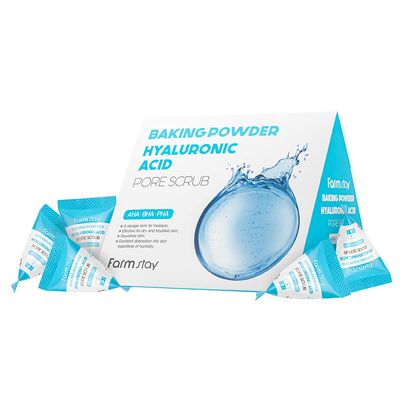 FARMSTAY Baking Powder Hyaluronic Acid Pore Scrub - Face Scrub for Pore Cleansing - With Hyaluronic Acid - AHA, BHA, and PHA Formula - 7 pc