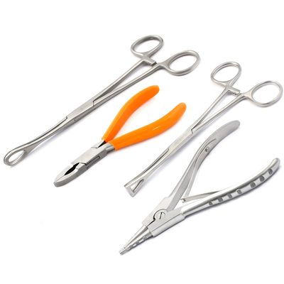 AAProTools Set Of Body Piercing Tools - Bead Ball Capture Ring Pliers Opener Closer Forceps(Orange)