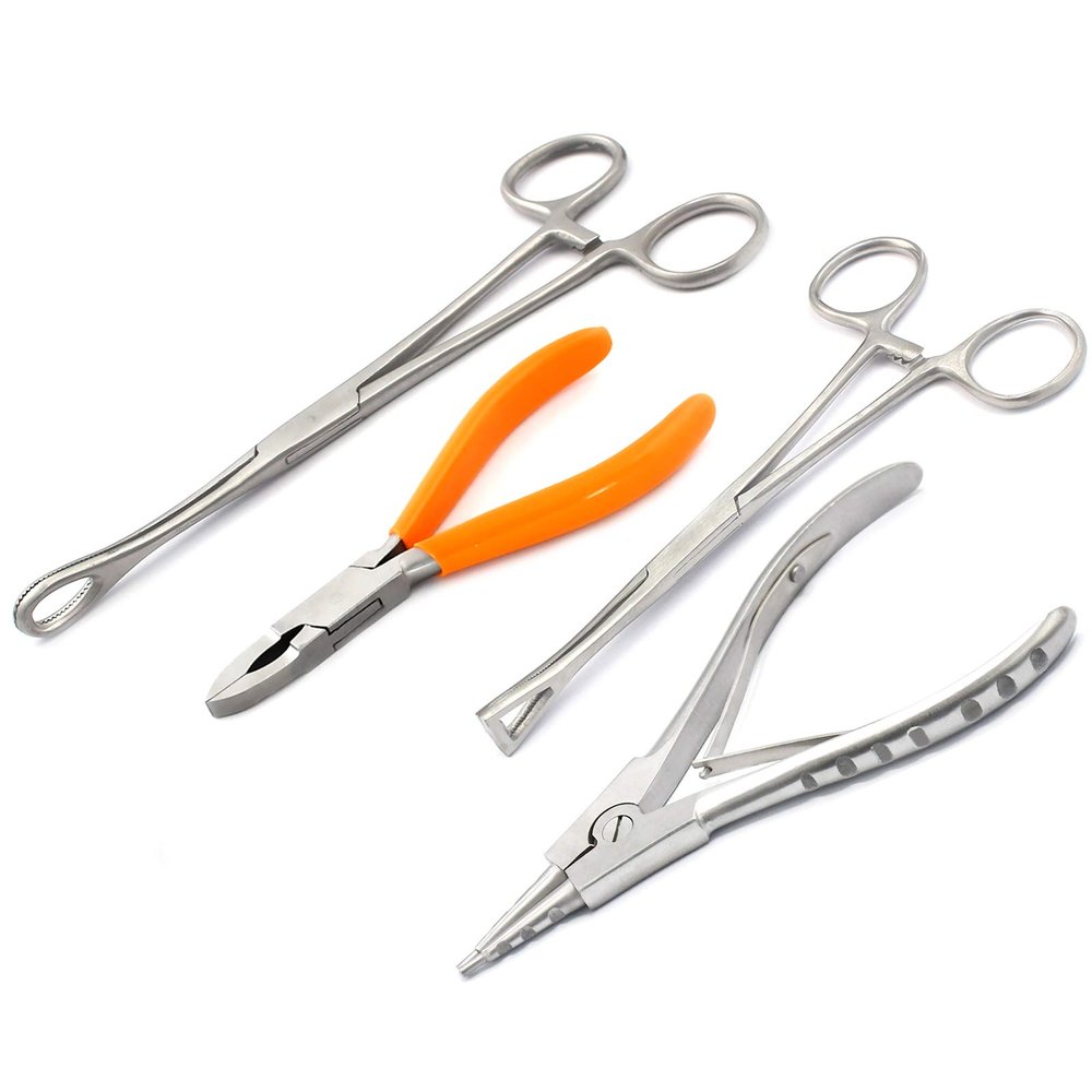 AAProTools Set Of Body Piercing Tools - Bead Ball Capture Ring Pliers Opener Closer Forceps(Orange)