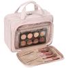 NISHEL Hanging Travel Toiletry Bag, Visible Makeup Organizer, Cosmetic Case for Journey Accessories, Bathroom Shower, Pink view 3