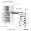 BarberPub Manicure Table, Nail Makeup Desk with Drawers, Storage Beauty Salon Workstation 2611 (White) view 4