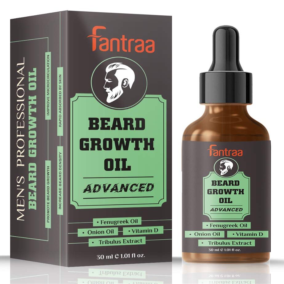Fantraa Beard Growth Oil Advanced for Men, More Beard Growth with Fenugreek Oil, Onion Oil and Vitamin D, Natural, Best Beard Growth Oil For Uneven & Patchy Beard - 30 ml