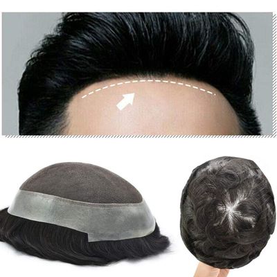 100% Human Hair Toupee for Men Hair Unit Wig for Men Soft Thin French Lace Breathable Hair System Natural Looking Clear Poly Skin Around Wigs Transparent Lace Skin Hairpiece Replacement(7"x10", #1B Natural Black-120% Light to Medium Density)
