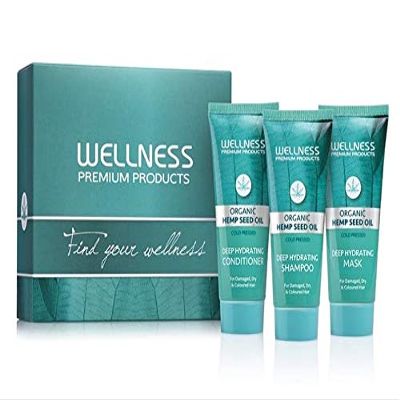 Wellness Premium Hydration Top 3 Travel Box for All Hair Type| Shampoo, Conditioner and Mask | Enriched With Organic Hemp Oil| Travel Toileteries