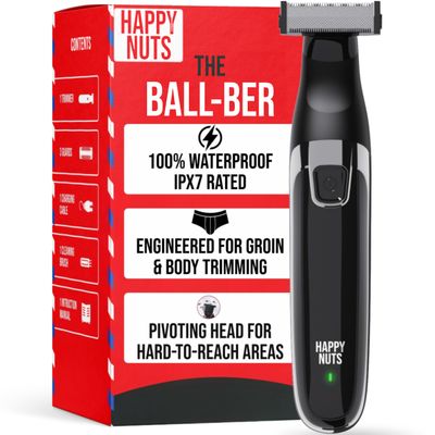 HAPPY NUTS The Ballber Electric Body Hair Trimmer for Men - Mens Body Groomer Kit for Privates - IPX7 Waterproof Shaver for Hard to Reach Areas