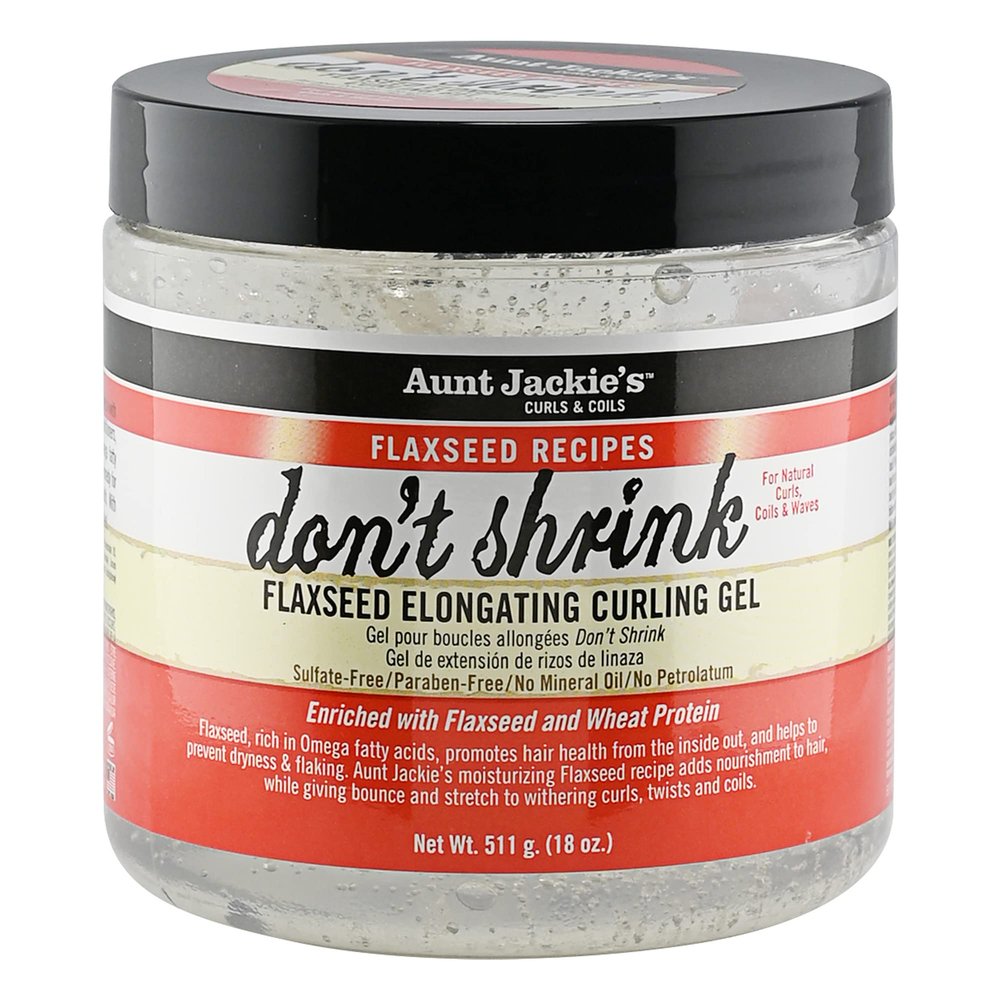 Aunt Jackie's Flaxseed Recipes Don't Shrink Elongating Hair Curling Gel for Natural Curls, Coils and Waves, Helps Prevent Dryness and Flaking, 18 oz