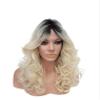 Ombre Blonde Wig, Black Roots Platinum Blonde Curly Wig, Long Heat Resistant Synthetic Wig view 1