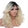 Ombre Blonde Wig, Black Roots Platinum Blonde Curly Wig, Long Heat Resistant Synthetic Wig view 2