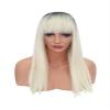 Long Platinum Blonde Synthetic Wig with Black Roots and Bangs view 1